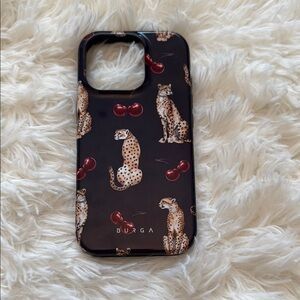 Burga iPhone 16 Pro Dark Navy Cherry and Cheetah Print Phone Case